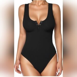 Popilush Women's Black Button Front Shapewear Tummy Control Bodysuit Size XS/S